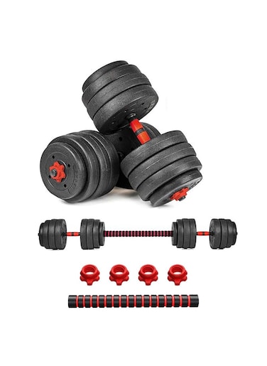 Sparnod Fitness SCD-40 2-in-1 Dumbbells/Barbell Set - Easy 3-Step Assembly with Connector Rod, Eco-Friendly Weights, Concrete Dumbbells with PVC Coating, Slip-Free Handgrip, Total Home Fitness