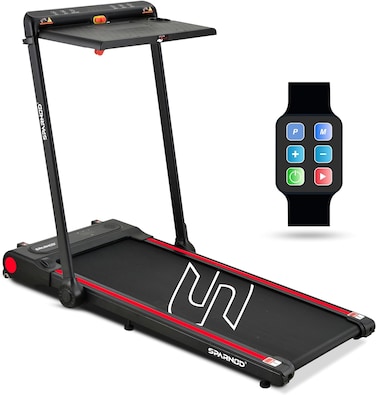 Sparnod Fitness STH-3080: Walking Pad &amp; Treadmill, 2.0HP Peak DC Motor, Compact &amp; Foldable, Detachable Desk, Dual LED, 12 Pre-set Programs, Watch Remote, Bluetooth Speakers, Built-in Wheels.