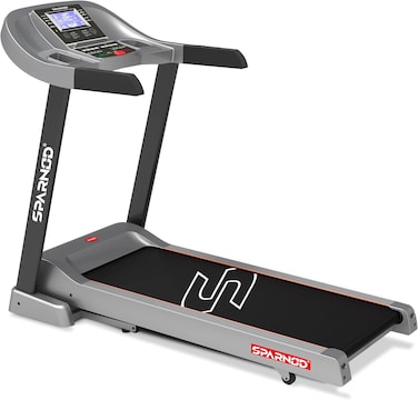 Sparnod Fitness STC-4350 Treadmill, 6 HP Peak Motor, 140kg Max User Weight, 1%-15% Incline, 1.0-20.0KM/H Speed, 7&quot; LCD Display, Foldable Design with Bluetooth Speakers &amp; High-Traction 5-Layer Belt