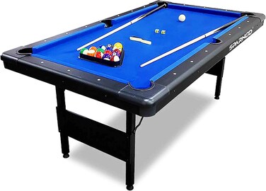 Sparnod Fitness SPT-80 8FT Billiards Pool Table &ndash; Durable MDF Construction with Blue Wool Cloth, Complete Set Included, Instant Setup, Foldable Design for Family and Pool Hall Use