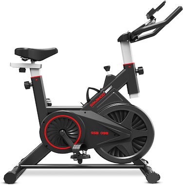 Sparnod Fitness SSB-09B Spin Bike for Home Workout with Belt Drive, 9KG Flywheel, Adjustable Seat &amp; Handlebar, Friction Resistance, LCD Display, Tablet Holder, Max User Weight 110KG (Black)