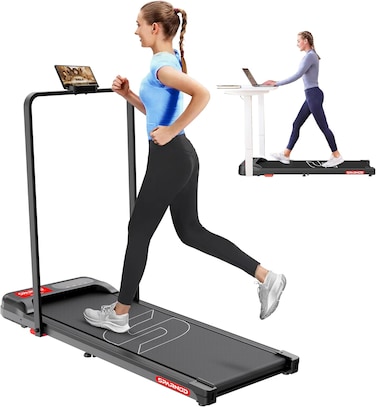 Sparnod Fitness STH-3004N 2-in-1 Walking Pad Treadmill for Home Use, 1&ndash;10 km/h, Foldable Rail, 7% Incline, LED Display, Bluetooth, Shock Absorption, 90kg User Capacity for Home &amp; Office Use
