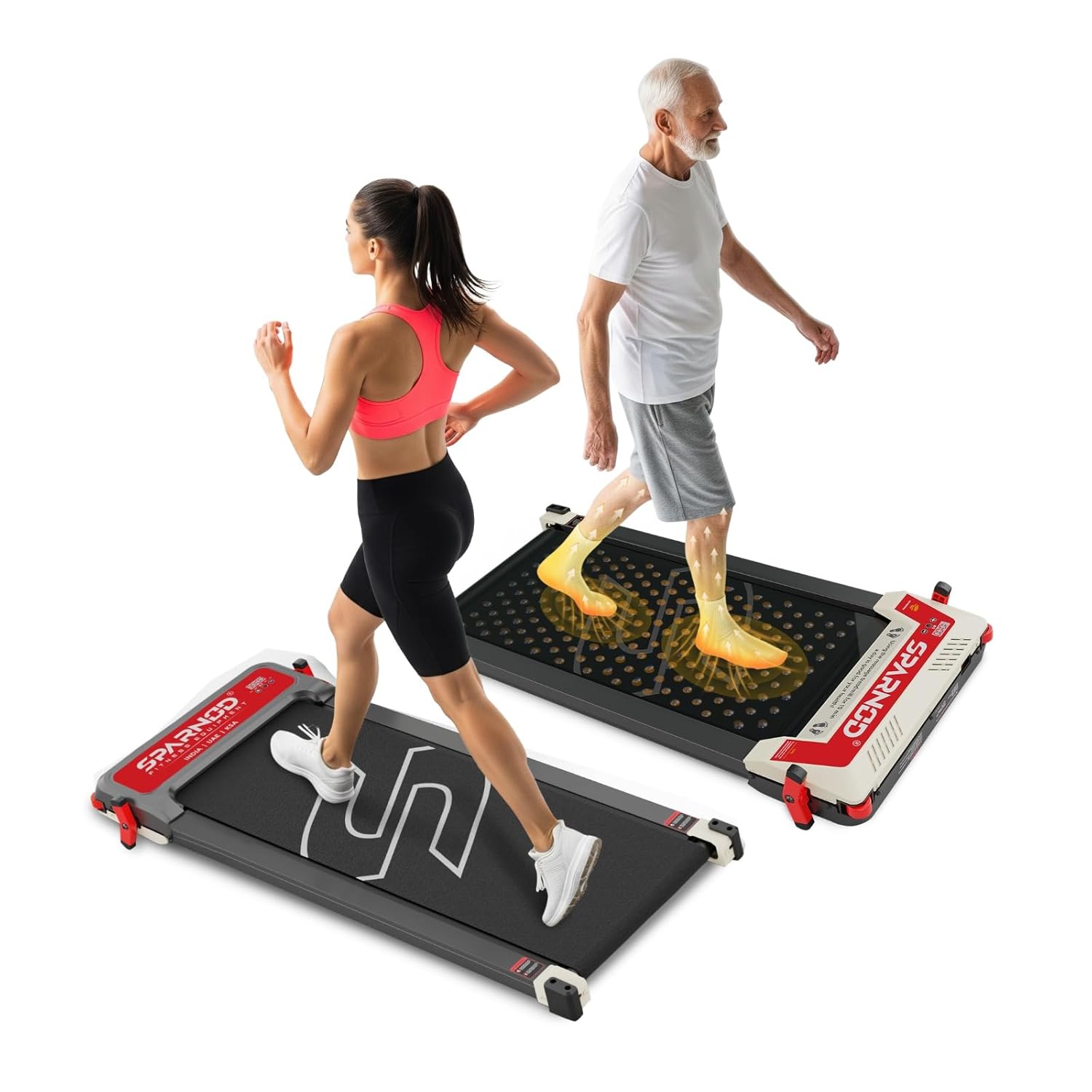 Buy Sparnod Fitness STH-3003 3-in-1 Double-Sided Walking Pad Treadmill for Home Use with Acupressure Massage Pad, 1-6 km/h, 5 Massage Speed Modes, LED Display, Incline, 2.5 HP Motor, Supports Up To 120 kg Online | Carrefour UAE