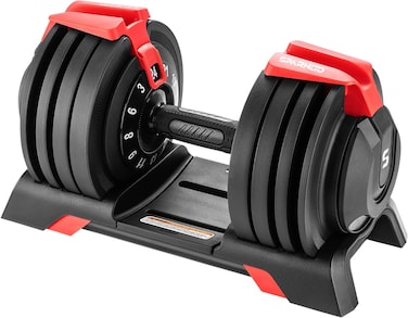 Sparnod Fitness SAD-24 Adjustable Dumbbell,24kg with 12 Weight Increments (3&ndash;24kg), One-Hand Quick Adjustment Safety Lock &amp; Storage Rack, Ergonomic Non-Slip Grip, Premium Steel Build