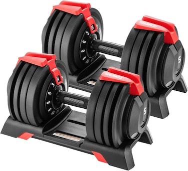 Sparnod Fitness SAD-24_PAIR Adjustable Dumbbells Pair Set (2 x 24kg, Total 48kg) &ndash; 12 Weight Levels (3&ndash;24kg Each), One-Hand Quick Adjust Dial, Safety Lock System, Premium Steel Build with Base Tray