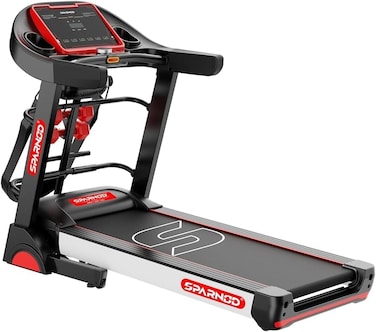 
Sparnod Fitness STH-4400 Motorised Multifunction Foldable Treadmill for Home Use, 5HP Peak Motor, 1&ndash;14 km/h Speed, 15% Auto Incline, 12 Preset Programs, LED Display, USB/Bluetooth, 120 kg Capacity