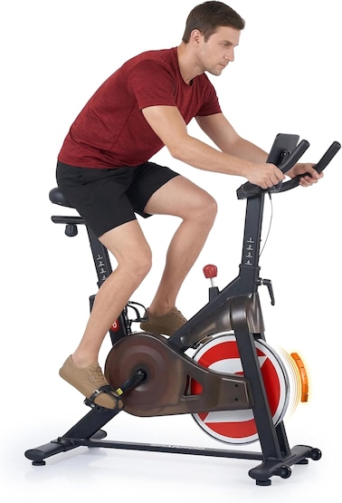 Sparnod Fitness SSB-10N Magnetic Spin Bike for Home Use &ndash; Ultra-Silent Belt Drive, 10kg Precision Flywheel, 4-Way Adjustable Seat &amp; Handlebars, LCD Monitor 125kg User Weight