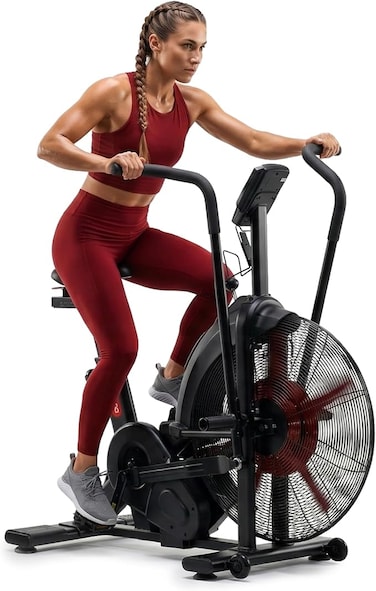 Sparnod Fitness SAB-12 Commercial Air Bike &ndash; Magnetic Belt &amp; Chain Drive, 216 Programs, Interval Console, Adjustable Ergonomic Seat, Heart Rate Sensor, Heavy-Duty Steel Frame,150KG Capacity