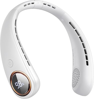 Neck Fan - Bladeless Portable Neck Fans, with LED Display, 4 Speeds, 5000mAh Personal Wearable, USB Rechargeable Cooling, Travel Gifts for Men, Women (White)