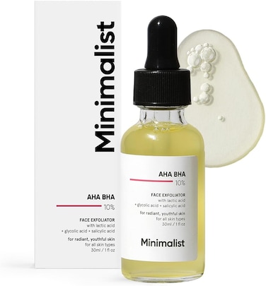 Minimalist 10% AHA BHA Exfoliating Serum For Beginners, AHAs (Lactic Acid &amp; Glycolic Acid) &amp; BHA (Salicylic Acid) Serum