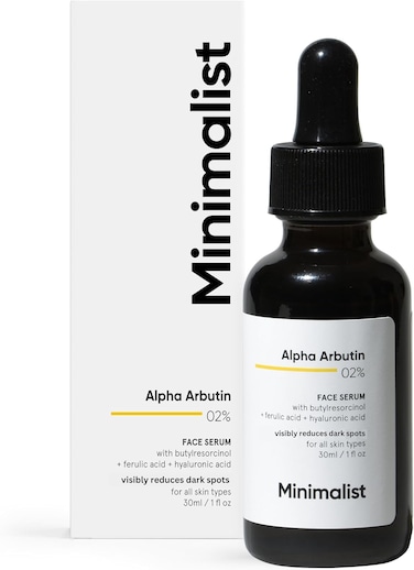 Minimalist Alpha Arbutin 2% For Dark Spots &amp; Sun Tanning, Face Serum With Hyaluronic Acid to Help With Blemishes, Dark Spots, PIH &amp; Uneven Skin Tone, 30ml