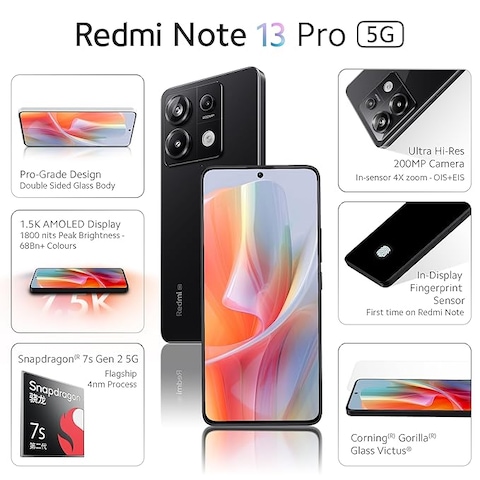 Redmi Note 13 Pro Dual SIM Midnight Black 8GB RAM 256GB 5G - Indian Version