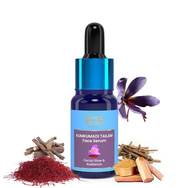Blue NectarSaffron &amp; Manjish Face Oil - Original Kumkumadi Oil for Face, Ancient Glow Serum Face Moisturizer for Brighter Skin, Plant Based Collagen Booster for Women &amp; Men (26 Herbs, 0.3 Fl Oz)