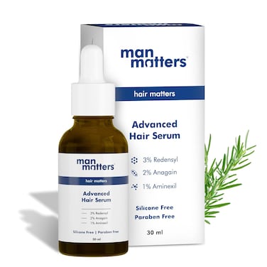 Man Matters Advanced Hair Serum 30ml   23% actives (3% Redensyl, 2% Anagain &amp; 1% Aminexil, Rosemary Leaf Extract)   Reactivates Hair Cells, Improves Hair Density &amp; Promotes Hair Growth   Paraben Free