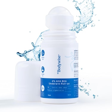 Be Bodywise Underarm Roll On, 4% AHA BHA 1% Salicylic Acid, 2% Lactic Acid, Prevents Odour, Pigmentation, Brightens Skin, Kills Bacteria, Long Lasting, All Skin Types, 0% Alcohol, Aqua, 50ml