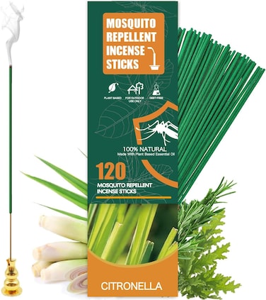 BananaHome Mosquito Repellent Citronella Incense Sticks with Holder,Natural Plant Ingredients Citronella-Oil Lemongrass Rosemary Oil,DEET Free Repellent Outdoor (120pcs (Incense Sticks))