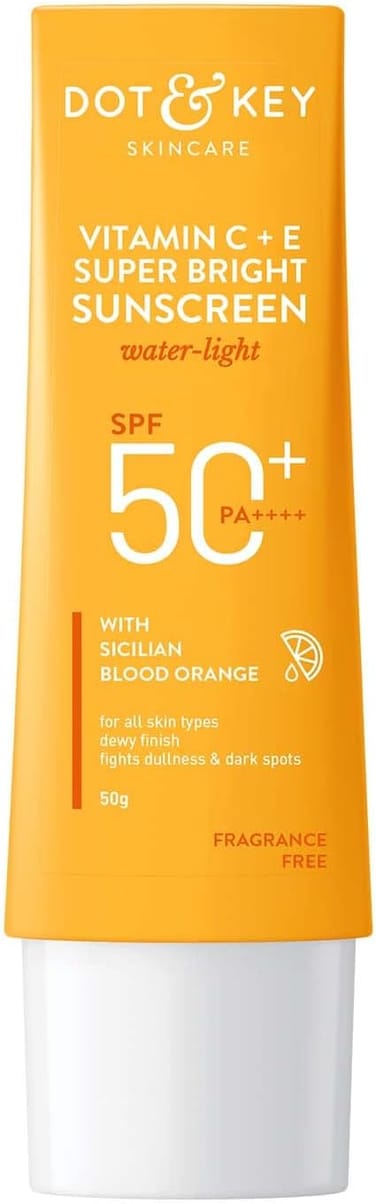 Dot &amp; Key Sunscreen SPF 50 PA+++ with Vitamin C + E for Even Toned &amp; Glowing Skin No White Cast WaterLight I UVA/B &amp; Blue Light Protection I Better Vitamin D absorption I for Women &amp; Men 50gm