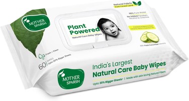 Mother Sparsh Natural Care Baby Wipes, 100% Plant Made Fabric From forest Land, Fresh, Cleanse (with Cucumber) Plant Powered Wet Wipes for Baby, Cotton Cloth Like Bigger Sheets, 60 Pcs