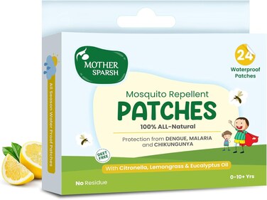 Mother Sparsh 100% All Natural Mosquito Repellent Patches for Babies with 12Hr. Protection, with Citronella, Lemongrass &amp; Eucalyptus Oil Protects From Dengue, Malaria, Chikunguniya (24 Patches)