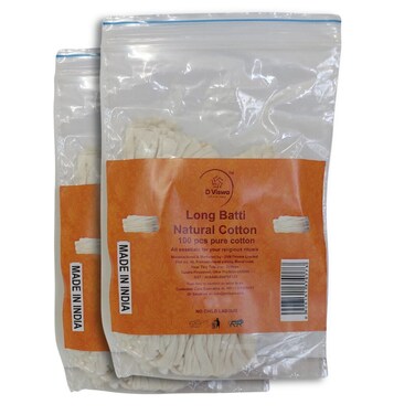 D Viswa Pooja Essentials Long Batti Natural Cotton - 100 Pcs Set Of 2