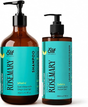 ALIF NATURALS Rosemary &amp; Keratin Treatment Shampoo &amp; Leave-In Conditioner &ndash; Helps Reduce Hair Fall, Strengthens &amp; Repairs Damaged Hair, Improves Volume, Smoothness &amp; Tangle-Free Finish, Sulfate &amp; Paraben Free   Made in UAE   300 ml -200ML