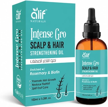 Alif Naturals Anti Hair Fall Treatment Rosemary Hair &amp; Scalp Oil, Controls Hair Fall, Strengthens Scalp &amp; Supports Hair Growth, Helps Reduce Hair Thinning, Made in UAE, 100 ML