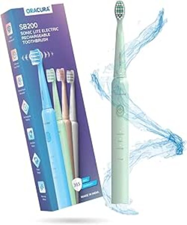 ORACURA Sonic Lite Electric Toothbrush SB200 Rechargeable 36000 Strokes Per Minute 3 Modes 25 Day Battery Timer Water Resistant USB Charging Brush Head Cap 1 Year Warranty (Green)