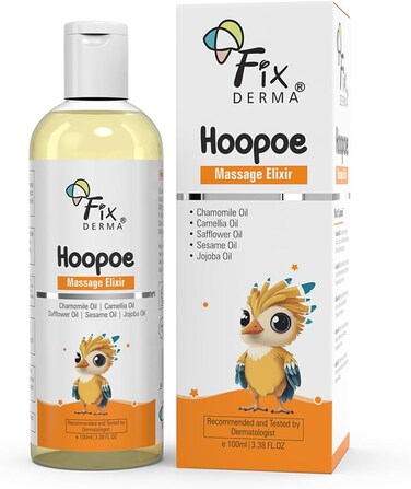Fixderma Hoopoe Baby Massage Elixir,Baby Oil with Chamomile, Camellia, Safflower, Seasome &amp; Jojoba Oil ,Baby Massager Oil (100 ml)