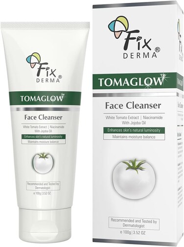 Fixderma Tomaglow Brightening Face Wash, with White Tomato Extract, 4% Niacinamide, Gentle &amp; Hydrating Cleanser, Reduces Pigmentation &amp; Evens Skin Tone, All Skin Type, 100 gm