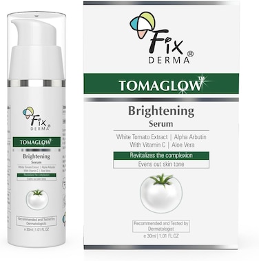 Fixderma Tomaglow Skin Brightening Serum for Face with 4% Niacinamide, 2% AlPHA Arbutin, Vitamin C &amp; White Tomato Extract, Reduce Pigmentation &amp; Dark Spots, Brightens The Skin for Men &amp; Women - 30ml