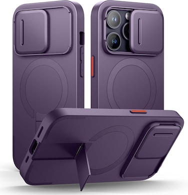Suritch Magnetic Case Compatible with iPhone 14 Pro, ShockProof Protective Cover with Slide Camera Cover and Adjustable Kickstand(PURPLE)