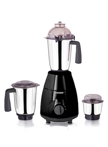 Sonashi 3-in-1 Mixer Grinder - Powerful Motor with 3 Speed Setting and Pulse   Sleek and Stainless Steel Jars with Leak Proof Lid  1.5 L 750 W SB-151SS Black