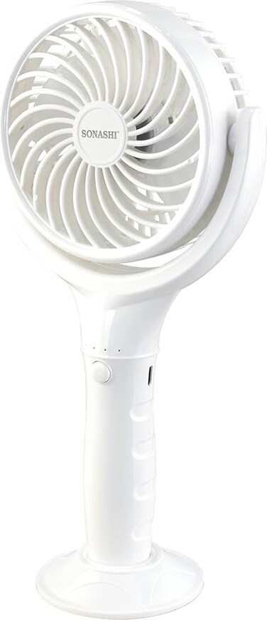 Sonashi Rechargeable Mini Fan With 3 Speeds, Continuous Working Of 4.5 Hours   Featured with 30&deg; Angle Adjust and Charging Indicator   5V Type-C Charge SRF-404 White