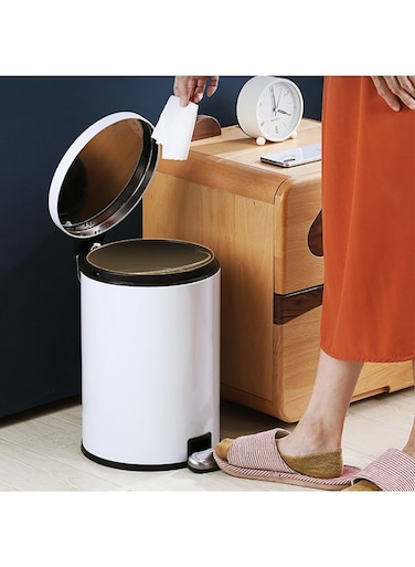 Steel Trash Can, Round Hands Free Garbage Can with Foot Pedal and Soft-Close Lid, Smudge Resistant Pedal Bin for Kitchen Living Room Bathroom Office and Hotel, L1101 (A, 12L)