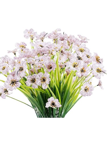 KASTWAVE 12 Bundles Artificial Flowers Outdoor UV Resistant Fake Flowers No Fade Plastic Plants Greenery Shrubs Garden Porch Window Box Decorating, Faux Violet Flower (White)