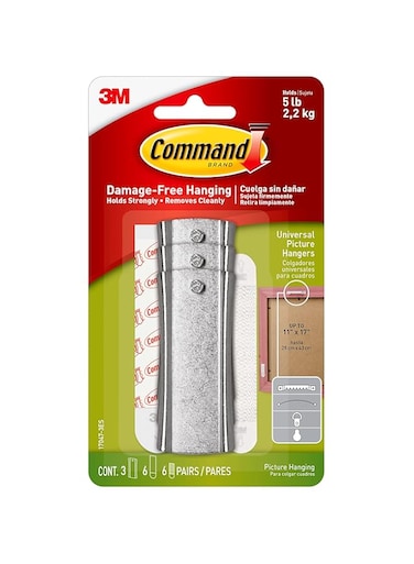 Command Universal Metal Picture Hanger and 2 Strips, Self Adhesive, Damage Free Walls -Silver