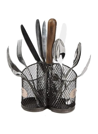 Mind Reader, Cutlery, Silverware Organizer, Utensil Caddy, Multi-Purpose Holder, Silver, One Size, Black Mesh