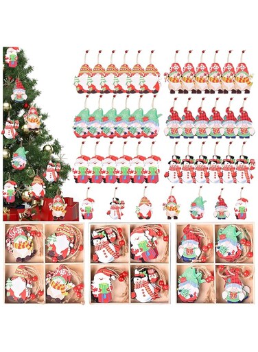 Yoawllty Christmas Tree Decorations, 36 Pieces Wooden Christmas Tree Ornaments, Snowman Pendant Ornaments Crafts, Christmas Party Ornaments