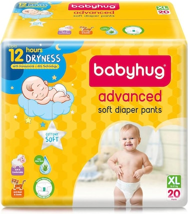 Babyhug Advanced Soft Pant Style Diapers with Aloe Vera, Extra Large, Size 5 - 20 Pieces