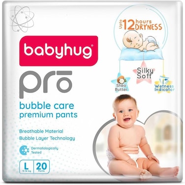 Babyhug Pro Bubble Care Premium Pant Style Diapers, Large, Size 4 - 20 Pieces