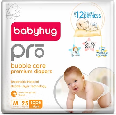 Babyhug Pro Bubble Care Premium Tape Style Diapers, Size 3, Medium - 25 Pieces