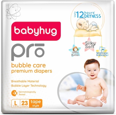 Babyhug Pro Bubble Care Premium Tape Style Diapers, Size 4, Large - 23 Pieces