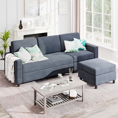 Karnak Athens 3-Seater L-Shape Polyester Sofa - Light Grey