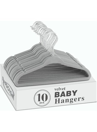 Dot Gift 10-Pack Baby Velvet Hangers - Nursery Clothes Hangers Non Slip Toddler Hangers, 360 Chrome Swivel Hook (Grey, 28 cm)