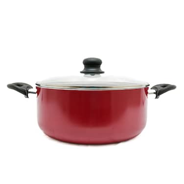 Easy Cook Non-Stick Casserole with Glass Lid, 22cm, Red