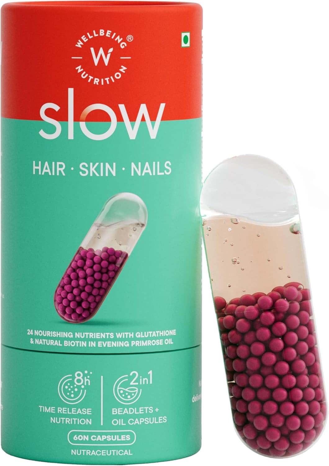 Buy Wellbeing Nutrition Slow, Hair, Skin &amp; Nails, Collagen, Glutathione,  Hla, Biotin In Omega 3 And Evening Primrose Oil, Skin Glow &amp; Renew  Matrix, Hair Growth And Repair, Strong Nails (60 Capsules)