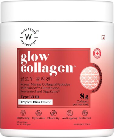ويلبيينغ نوتريشن ببتيدات الكولاجين البحرية اليابانية جلو مع الجلد والجلوتاثيون وريسفيراترول والبروميلين وتوت الغوجي، بنكهة تروبيكال بليس - 250 غرام