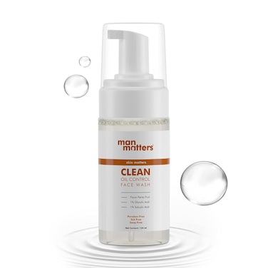 Man Matters 1% Salicylic Acid Oil Control Face &amp; Beard Wash For Men  Fights Acne, &amp; Beard Dandruff  1% Glycolic Acid   Reduces Excess Oil and Exfoliates Skin Gently   120 ml