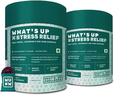 What's Up Wellness Stress Relief Gummies, For Men &amp; Women With Chamomile, Passion Flower, L-Theanine, Sage &amp; Holy Basil, Help Reduce Stress, Anxiety And Improve Sleep - 60 Gummy Pack