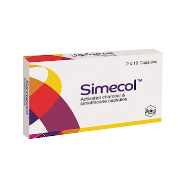 Simecol Activated Charcoal &amp; Simethicone Capsules 20's